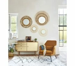 Offres 🛒 TIME Miroir ø 48 cm SOL Noir / Naturel / Doré 😍