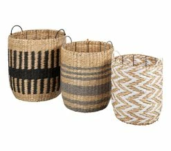 Promo 😀 TIME Panier set de 3 LENA noir/naturel 👏 -Promos TIME Magasin 2099901447258 P