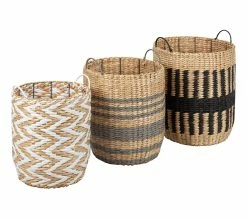 Promo 😀 TIME Panier set de 3 LENA noir/naturel 👏 -Promos TIME Magasin 2099901447258 Q