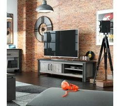 De gros ❤️ TIME Meuble TV 2 portes L.204 BAXTER imitation chêne gris 🎁