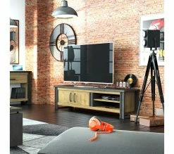 Vente flash 🔥 TIME Meuble TV 2 portes L.204 BAXTER imitation chêne 😍