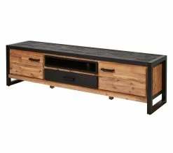 Promo 😀 TIME Meuble tv L.190 ZARA acacia massif et noir 🌟 -Promos TIME Magasin 3248119126304 P