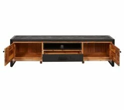 Promo 😀 TIME Meuble tv L.190 ZARA acacia massif et noir 🌟 -Promos TIME Magasin 3248119126304 VO