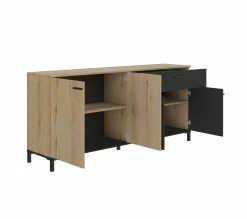 Promo 🧨 TIME Buffet 4 portes/1 tiroir TRUST chêne/noir 🌟 -Promos TIME Magasin 3483600905994 D