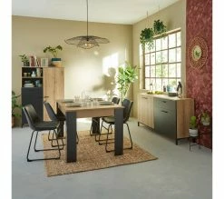 Promo 😍 TIME Table L.160/200 rectangulaire TRUST chêne/noir 👍 -Promos TIME Magasin 3483600920898 AMB10