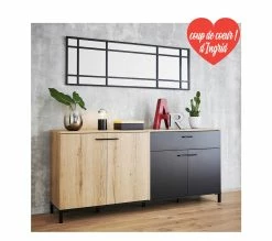 Promo 😍 TIME Table L.160/200 rectangulaire TRUST chêne/noir 👍 -Promos TIME Magasin 3483600920898 AMB9 205861