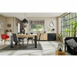 Promo 😍 TIME Table L.160/200 rectangulaire TRUST chêne/noir 👍 -Promos TIME Magasin 3483600920898 AMB9 92760