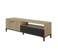 Coupon 🥰 TIME Meuble TV 2 portes/1 tiroir TRUST chêne/noir 💯 -Promos TIME Magasin 3483600920911 P