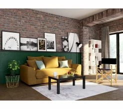 Offres ✔️ TIME Canapé 3 places convertible SAGA tissu regain ocre 23 🤩