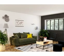 Sortie 😀 TIME Canapé 3 places convertible SAGA tissu regain kaki 156 🛒