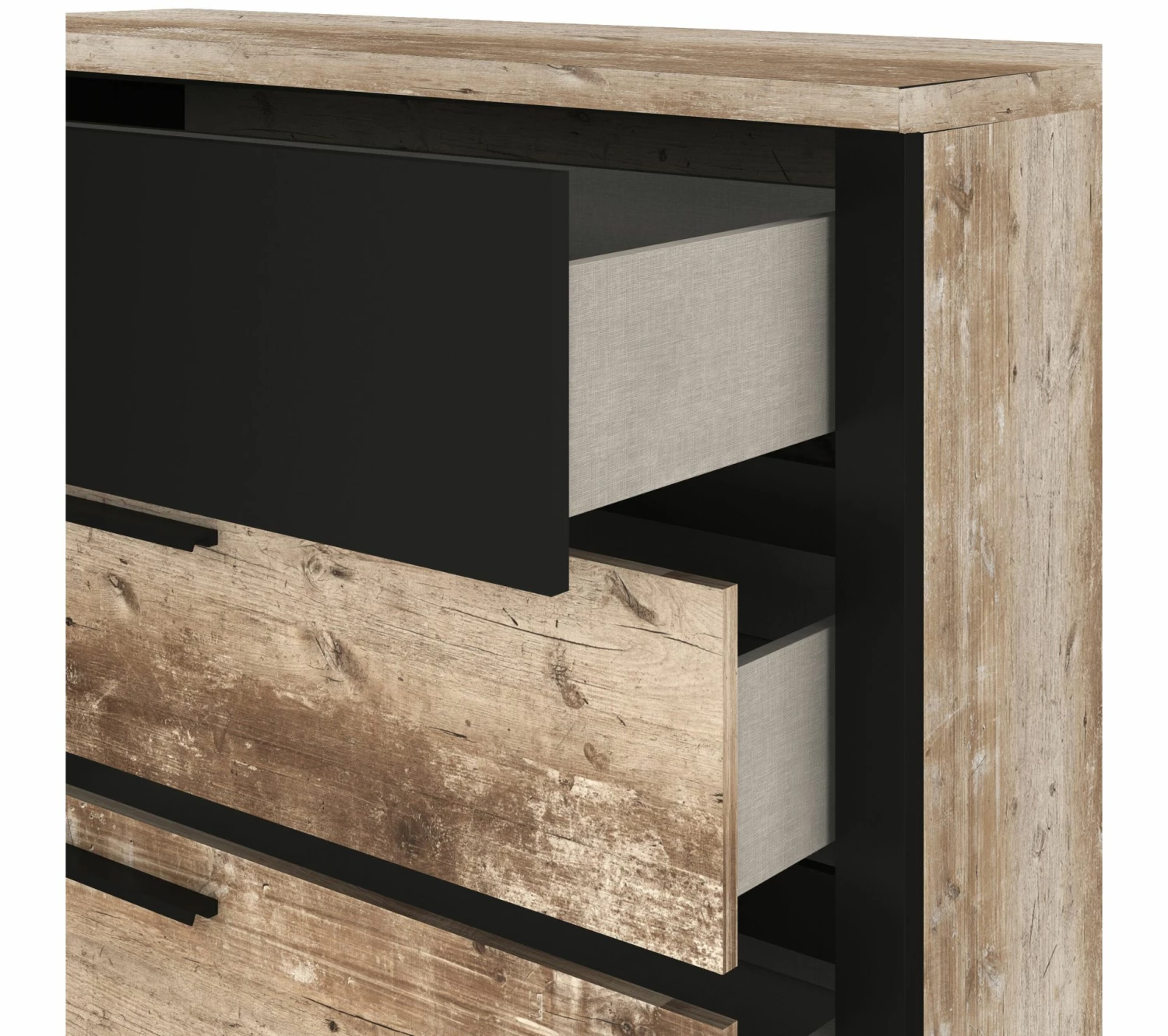 Bon marché 😉 TIME Commode 3 tiroirs DISTRICT imitation chêne et noir 🎉 7 Bon marché 😉 TIME Commode 3 tiroirs DISTRICT imitation chêne et noir 🎉 – Image 5