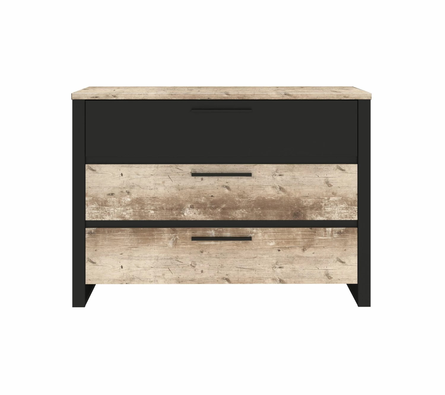 Bon marché 😉 TIME Commode 3 tiroirs DISTRICT imitation chêne et noir 🎉 4 Bon marché 😉 TIME Commode 3 tiroirs DISTRICT imitation chêne et noir 🎉 – Image 2