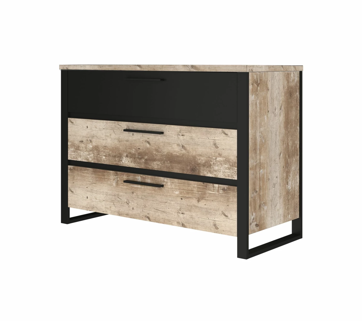 Bon marché 😉 TIME Commode 3 tiroirs DISTRICT imitation chêne et noir 🎉 6 Bon marché 😉 TIME Commode 3 tiroirs DISTRICT imitation chêne et noir 🎉 – Image 4