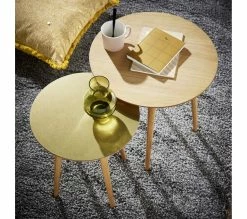 Meilleure vente 🎉 TIME Table basse ronde gigogne LOLA Chêne/ or 🎉 -Promos TIME Magasin 3877000686735 AMB3