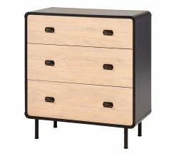 Bon marché 💯 TIME Commode 3 tiroirs Sixties noir et imitation chêne 🎉 -Promos TIME Magasin 4894223211833 P