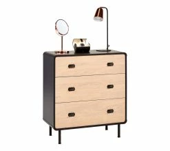 Bon marché 💯 TIME Commode 3 tiroirs Sixties noir et imitation chêne 🎉 -Promos TIME Magasin 4894223211833 Z2