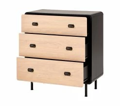 Bon marché 💯 TIME Commode 3 tiroirs Sixties noir et imitation chêne 🎉 -Promos TIME Magasin 4894223211833 Z6