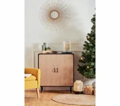 Bon marché 🥰 TIME Rangement 2 portes Sixties imitation chêne et noir 🎁