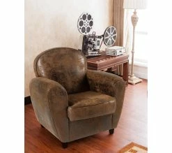 Budget 👏 TIME Fauteuil Vintage CLUB tissu microfibre marron 🔔
